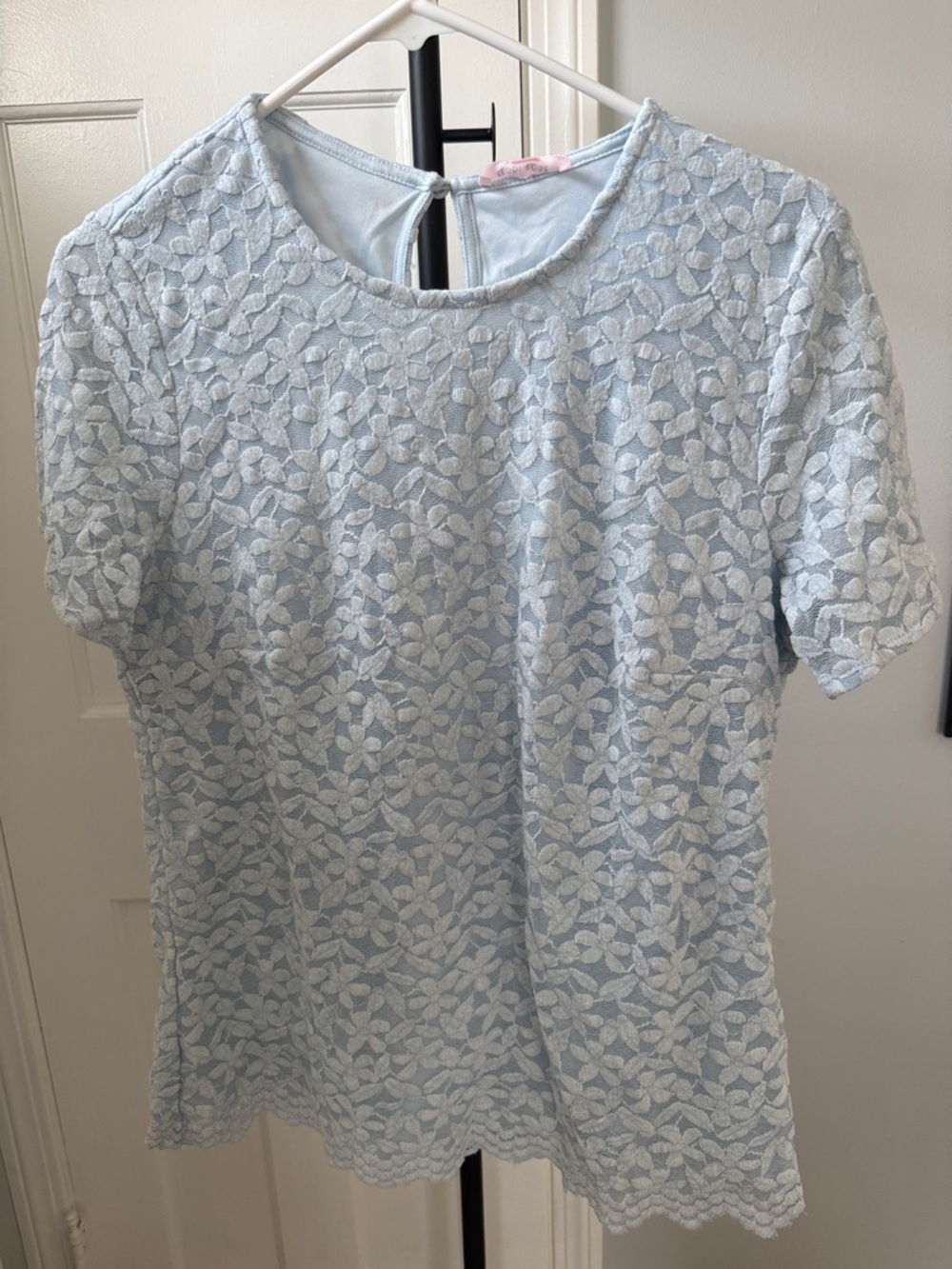Light Blue Floral Lace Short Sleeve Blouse by Unknown Brand